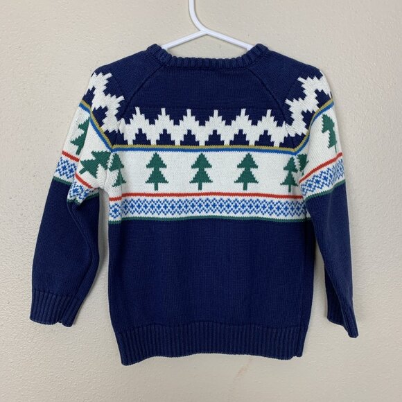 Hanna Andersson 90 3T Holiday Sweater Navy Trees Christmas Pullover Fair Isle - Picture 3 of 12